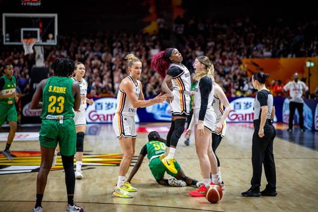 Basketball Berlin, September 7, 2026, FIBA Women’s Basketball World Cup Germany 2026, Preliminary Round, Group Germany (GER), Mali (MLI), Alexis Peterson Smalls (Germany, No. 01), Peterson Luisa Geiselsöder (Germany, No. 15), Geiselsöder Leonie Fiebich (Germany, No. 13