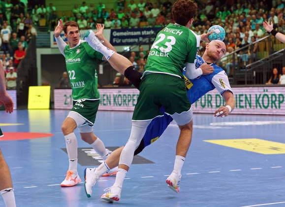 September 7, 2026, xovx, Opel Handball Bundesliga, HSG Wetzlar vs. ThSV Eisenach, Jona Schoch (HSG Wetzlar), Marti Soler (HSG Wetzlar), Peter Walz (ThSV Eisenach), Wetzlar Buderus Arena, Hesse, Germany, DE