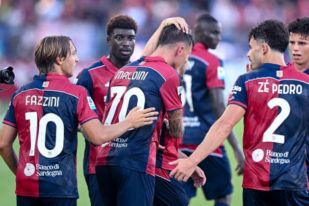 Cagliari s Daniel Maldini celebrates after scoring the goal for 1-0 during the Serie A soccer match between Cagliari Calcio and Lecce at the Unipol Domus in Cagliari, Sardinia - Monday 7th september 2026. - Soccer  Copyright: xGianlucaxZuddas LaPressex