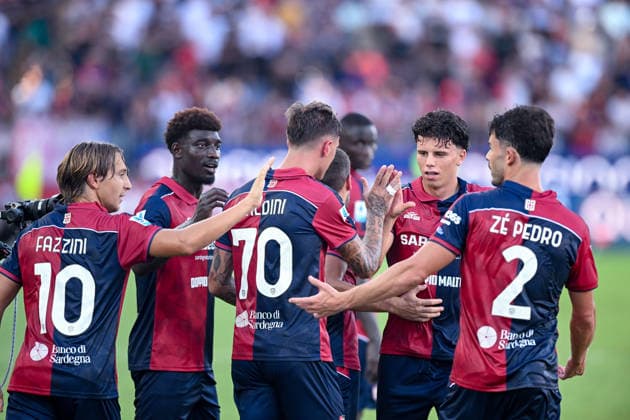Cagliari s Daniel Maldini celebrates after scoring the goal for 1-0 during the Serie A soccer match between Cagliari Calcio and Lecce at the Unipol Domus in Cagliari, Sardinia - Monday 7th september 2026. - Soccer  Copyright: xGianlucaxZuddas LaPressex