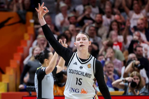Luisa Geiselsoder of Germany cheers during the FIBA Women s Basketball World Cup Germany 2026 group match between Germany and Mali at the Berlin Arena on September 7, 2026, in Berlin, Germany. Photo by Marco Steinbrenner, DeFodi Images