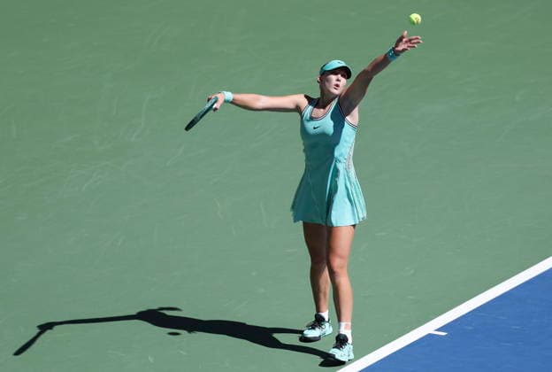 US Open tennis tournament - Day 9 Mirra Andreeva of Russia serves against Anastasia Potapova of Austria during the Women s Singles round 4 of the US Open Tennis Championships at the USTA Billie Jean King National Tennis Center in Flushing Meadows, New York, USA, 07 September 2026. The 2026 US Open tournament runs from 23 August through 13 September. FLUSHING MEADOWS NEW YORK United States  Copyright: xSARAHxYENESELx