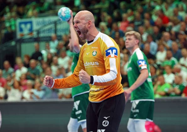 September 7, 2026, xovx, Opel Handball Bundesliga, HSG Wetzlar vs. ThSV Eisenach; Bart Ravensbergen celebrates for HSG Wetzlar; Wetzlar Buderus Arena, Hesse, Germany, DE