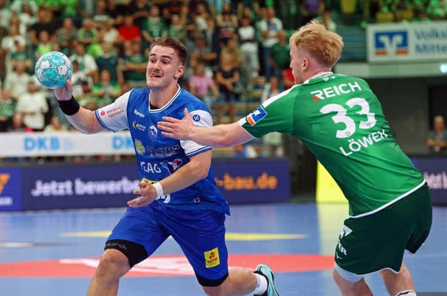 September 7, 2026, xovx, Opel Handball Bundesliga, HSG Wetzlar vs. ThSV Eisenach, Felix Aellen (ThSV Eisenach), Georg Löwen (HSG Wetzlar), Wetzlar Buderus Arena, Hesse, Germany, DE
