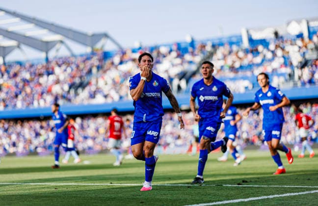 Getafe CF vs Real Club Celta de Vigo - LaLiga EA Sports - 07 09 2026 Martin Satriano of Getafe CF celebrates his goal during the LaLiga EA Sports match between Getafe CF and Real Club Celta de Vigo at Coliseum Stadium on September 07, 2026 in Getafe, Spain. Getafe Spain Copyright: xPabloxGarciaxSacristan PGSxPhotoxAgencyx