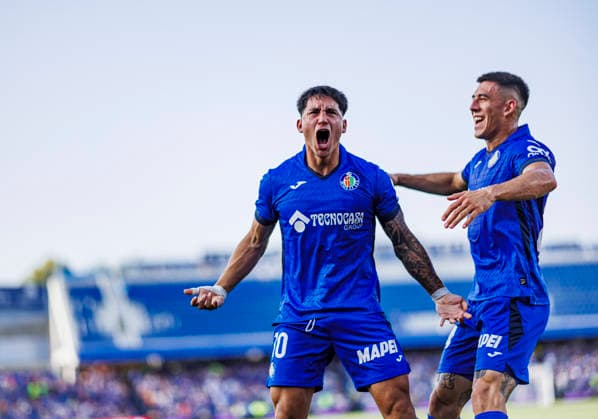 Getafe CF vs Real Club Celta de Vigo - LaLiga EA Sports - 07 09 2026 Martin Satriano of Getafe CF celebrates his goal during the LaLiga EA Sports match between Getafe CF and Real Club Celta de Vigo at Coliseum Stadium on September 07, 2026 in Getafe, Spain. Getafe Spain Copyright: xPabloxGarciaxSacristan PGSxPhotoxAgencyx