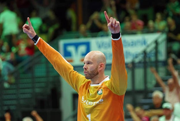 September 7, 2026, xovx, Opel Handball Bundesliga, HSG Wetzlar vs. ThSV Eisenach; Bart Ravensbergen celebrates; HSG Wetzlar; Wetzlar; Buderus Arena; Hesse; Germany; DE