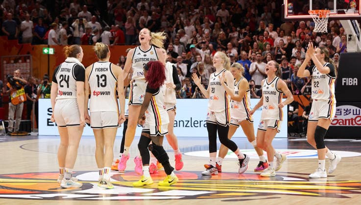 DBB Team Celebrates After the Game Joy Emotion Sports Basketball FIBA World Cup Women s World Championship 2026 Season July 9, 2027 DBB Germany GER vs. Mali