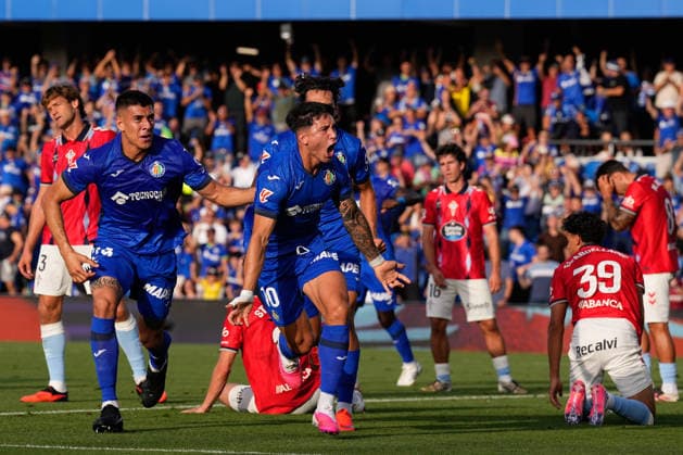 September 7, 2026, Getafe, Madrid, Spain: Martin Satriano of Getafe CF celebrates after scoring his team s first goal during the Spanish League, LaLiga EA Sports, football match played between Getafe CF and RC Celta de Vigo at Coliseum de Getafe stadium on September 07, 2026, in Getafe, Spain. Getafe Spain - ZUMAa181 20260907_zaa_a181_138 Copyright: xDennisxAgyemanx