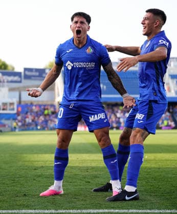 September 7, 2026, Getafe, Madrid, Spain: Martin Satriano of Getafe CF celebrates after scoring his team s first goal during the Spanish League, LaLiga EA Sports, football match played between Getafe CF and RC Celta de Vigo at Coliseum de Getafe stadium on September 07, 2026, in Getafe, Spain. Getafe Spain - ZUMAa181 20260907_zaa_a181_149 Copyright: xDennisxAgyemanx