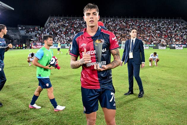 Cagliari s Daniel Maldini is the Panini Player of the Match at the end of Serie A soccer match between Cagliari Calcio and Lecce at the Unipol Domus in Cagliari, Sardinia - Monday 7th september 2026. - Soccer  Copyright: xGianlucaxZuddas LaPressex