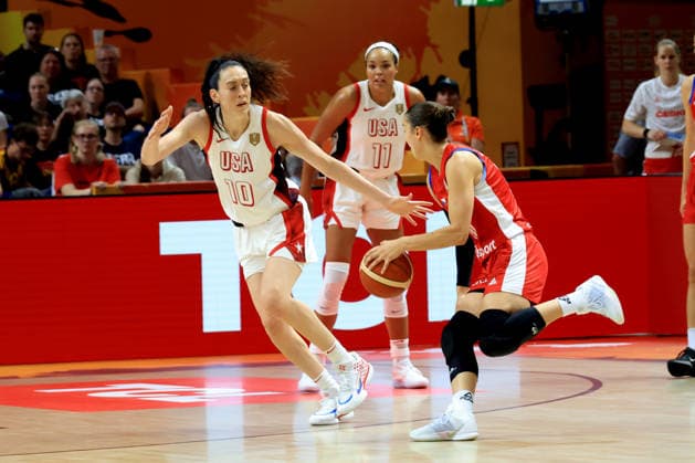 September 7, 2026, Basketball, Women s, FIBA Basketball World Cup, 2026, USA vs. Czechia: Breanna Stewart (USA) 10, Napheesa Collier (USA) 11, Eliska Joklova (Czechia) 10; Berlin Uber Arena, Berlin, Germany Copyright: xNordphotox xEnglerx