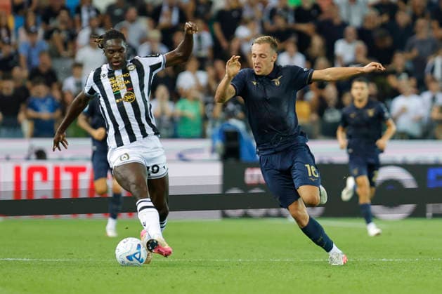September 7, 2026, Udine, Italy, Italy: Udinese s Oumar Solet in action against LazioÃ¢â‚¬â ¢s Davide Frattesi during the Serie A Enilive soccer match between Udinese and Lazio at the Bluenergy Stadium, north Est Italy, September 07, 2026. Udine Italy - ZUMAr199 20260907_zsp_r199_026 Copyright: xMattiaxRadonix