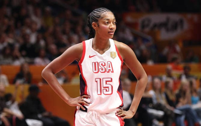 Angel Reese Action Upper Body Portrait Single Shot Close-up Sports Basketball FIBA World Cup Women s World Championship 2026-2027 Season July 9, 2026 USA vs. Czech Republic CZE