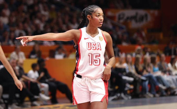 Angel Reese in action, upper body, sports, basketball, FIBA World Cup, World Championship, Women s World Cup, 2026-2027 season, July 9, 2026, USA vs. Czech Republic, CZE