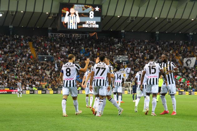 September 7, 2026, Udine, Italy, Italy: Udinese s Jesper KarlstroÂ¶m celebrates after scoring a goal during the Serie A Enilive soccer match between Udinese and Lazio at the Bluenergy Stadium, north Est Italy, September 07, 2026. Udine Italy - ZUMAr199 20260907_zsp_r199_043 Copyright: xMattiaxRadonix