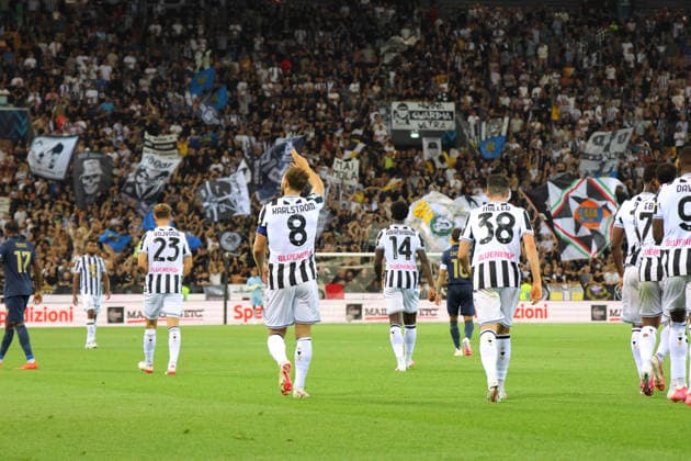 September 7, 2026, Udine, Italy, Italy: Udinese s Jesper KarlstroÂ¶m celebrates after scoring a goal during the Serie A Enilive soccer match between Udinese and Lazio at the Bluenergy Stadium, north Est Italy, September 07, 2026. Udine Italy - ZUMAr199 20260907_zsp_r199_044 Copyright: xMattiaxRadonix