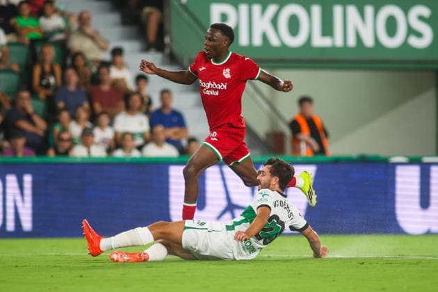 ESP LaLiga EA Sports Elche CF vs. Real Sociedad Job Ochieng of Real Sociedad scores a goal and celebrates during the LaLiga EA Sports match between Elche CF and Real Sociedad, played at Martinez Valero Stadium in Elche on September 7, 2026, in Spain. Spanish Soccer Copyright: xAgenciaxLOFx