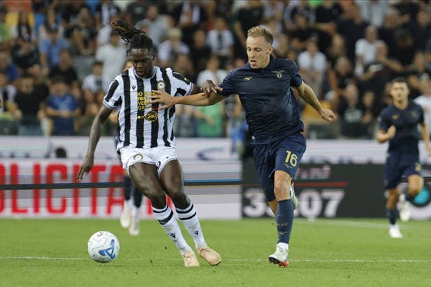 SOCCER - Serie A - Udinese Calcio vs. SS Lazio Photo by IPA ABACAPRESS.COM88250376 - Udinese s Oumar Solet in action against Lazio s Davide Frattesi during the Serie A Enilive soccer match between Udinese and Lazio at the Bluenergy Stadium in northeastern Italy on September 7, 2026. Udine Italy  Copyright: xIPAxSport ABACAx