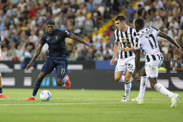 SOCCER - Serie A - Udinese Calcio vs. SS Lazio Photo by IPA ABACAPRESS.COM88250623 - Lazio s Nuno Albertino Varela Tavares in action against Udinese s Lennon Miller and Udinese s Hassane Kamara during the Serie A Enilive soccer match between Udinese and Lazio at the Bluenergy Stadium in northeastern Italy on September 7, 2026. Udine Italy  Copyright: xIPAxSport ABACAx