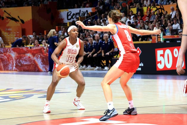 September 7, 2026, Basketball, Women s, FIBA Basketball World Cup, 2026, USA vs. Czechia, Jackie Young (USA) 13, Veronika Vorackova (Czechia) 8, Berlin Uber Arena, Berlin, Germany Copyright: xNordphotox xEnglerx