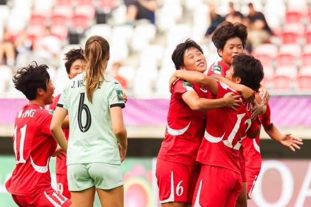 Lodz 07.09.2026. Women s U20 World Cup match between North Korea and Portugal in Lodz, Poland on September 7, 2026 --- Mecz Mistrzostw Swiata U20 Kobiet pomiedzy Korea Polnocna a Portugalia w Lodzi, Polska 7 wrzesnia 2026 Persons Shown : CHOE Rim Jong, PAK Ok I, KANG Ryu Mi, goal, celebration, bramka, radosc Fot. Mikolaj Barbanell Arena Akcji NEWSPIX.PL --- newspix.pl POLAND OUT! 