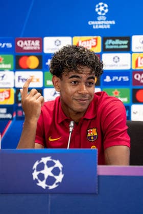 Spain-UEFA Champions League Media Day FC Barcelona, Barca v Feyenoord in Barcelona, Spain. UEFA Champions League media day. FC Barcelona player Lamine Yamal during a press conference, PK, Pressekonferenz ahead of the UEFA Champions League match between FC Barcelona and Feyenoord Rotterdam in Ciutat Esportiva Joan Gamper, Barcelona, Spain, on September 8, 2026. Barcelona Ciutat Esportiva Joan Gamper Barcelona Spain