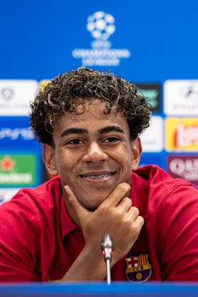 Spain-UEFA Champions League Media Day FC Barcelona, Barca v Feyenoord in Barcelona, Spain. UEFA Champions League media day. FC Barcelona player Lamine Yamal during a press conference, PK, Pressekonferenz ahead of the UEFA Champions League match between FC Barcelona and Feyenoord Rotterdam in Ciutat Esportiva Joan Gamper, Barcelona, Spain, on September 8, 2026. Barcelona Ciutat Esportiva Joan Gamper Barcelona Spain