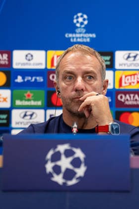 Spain-UEFA Champions League Media Day FC Barcelona, Barca v Feyenoord in Barcelona, Spain. UEFA Champions League media day. Hansi Flick, head coach of FC Barcelona during a press conference, PK, Pressekonferenz ahead of the UEFA Champions League match between FC Barcelona and Feyenoord Rotterdam in Ciutat Esportiva Joan Gamper, Barcelona, Spain, on September 8, 2026. Barcelona Ciutat Esportiva Joan Gamper Barcelona Spain