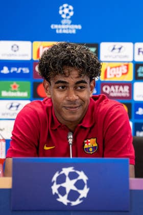 Spain-UEFA Champions League Media Day FC Barcelona, Barca v Feyenoord in Barcelona, Spain. UEFA Champions League media day. FC Barcelona player Lamine Yamal during a press conference, PK, Pressekonferenz ahead of the UEFA Champions League match between FC Barcelona and Feyenoord Rotterdam in Ciutat Esportiva Joan Gamper, Barcelona, Spain, on September 8, 2026. Barcelona Ciutat Esportiva Joan Gamper Barcelona Spain