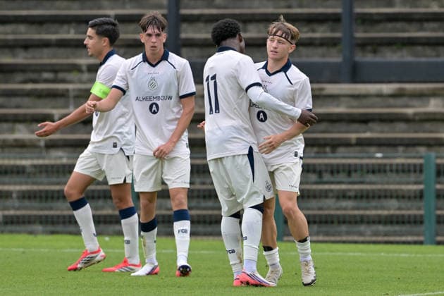 260908 Youth League Club Brugge vs Aston Villa Tian Koren (7) of Club Brugge NXT celebrates after scoring the 2-0 goal during the Uefa Youth League matchday 1 game in the League phase in season 2026 - 2027 between Club Brugge KV and Aston Villa on September 8 , 2026 in Roeselare, Belgium. (Photo by David Catry sportpix) Roeselare Schiervelde - The Nest West Flanders Belgium  Copyright: xsportpixxDavidxCatryx