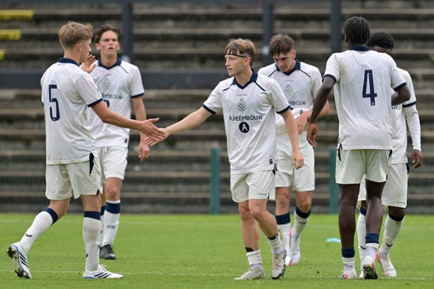 260908 Youth League Club Brugge vs Aston Villa Tian Koren (7) of Club Brugge NXT celebrates after scoring the 2-0 goal during the Uefa Youth League matchday 1 game in the League phase in season 2026 - 2027 between Club Brugge KV and Aston Villa on September 8 , 2026 in Roeselare, Belgium. (Photo by David Catry sportpix) Roeselare Schiervelde - The Nest West Flanders Belgium  Copyright: xsportpixxDavidxCatryx
