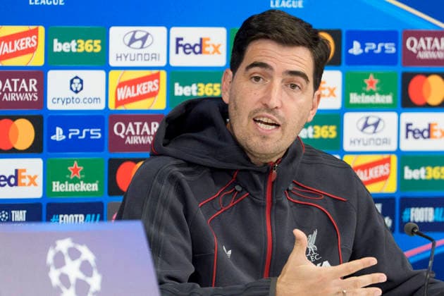 Liverpool press conference, PK, Pressekonferenz Liverpool FC manager Andoni Iraola speaks to the press during the Press Conference at Anfield Stadium ahead of the UEFA Champions League Round 1 match v Atletico Madrid, Anfield, Liverpool, England on 8 September 2026 Credit: Steve Flynn Every Second Media Editorial use only. All images are copyright Every Second Media Limited. No images may be reproduced without prior permission. Copyright: xIMAGO EveryxSecondxMediax ESM-2146-0006 StevexFlynnx xEveryxSecondxMediax