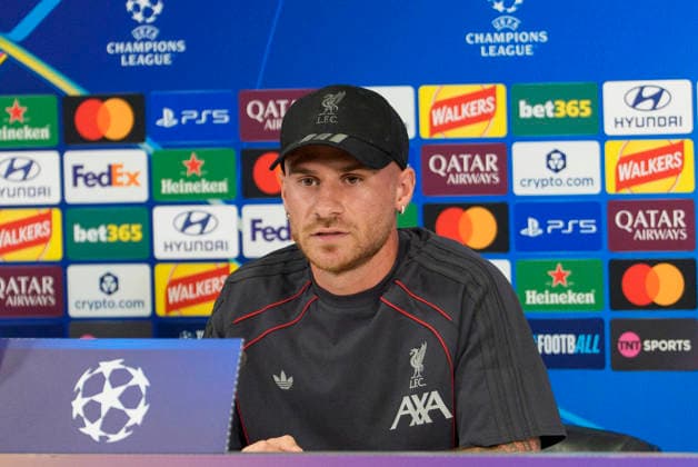 Liverpool press conference, PK, Pressekonferenz Alexis Mac Allister of Liverpool FC speaks with the press during the Press Conference at Anfield Stadium ahead of the UEFA Champions League Round 1 match v Atletico Madrid, Anfield, Liverpool, England on 8 September 2026 Credit: Steve Flynn Every Second Media Editorial use only. All images are copyright Every Second Media Limited. No images may be reproduced without prior permission. Copyright: xIMAGO EveryxSecondxMediax ESM-2146-0042 StevexFlynnx xEveryxSecondxMediax