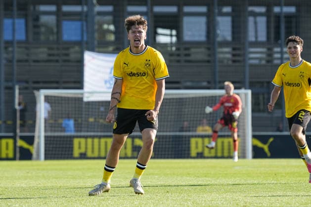 Tuesday, September 8, 2026, 2026–2027 Season, Matchday 1 of the UEFA Youth League at BVB Fußballpark Hohenbuschei, Dortmund, Germany BV Borussia Dortmund U19 vs. FC Villarreal U19 Celebrations after Jan Luca Riedl’s 2–1 goal for BVB