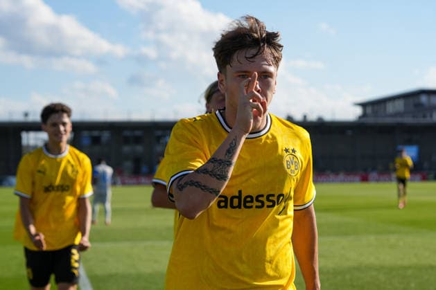 Tuesday, September 8, 2026, 2026–2027 Season, Matchday 1 of the UEFA Youth League at BVB Fußballpark Hohenbuschei, Dortmund, Germany BV Borussia Dortmund U19 vs. FC Villarreal U19 Celebrations after Jan Luca Riedl’s 2–1 goal for BVB