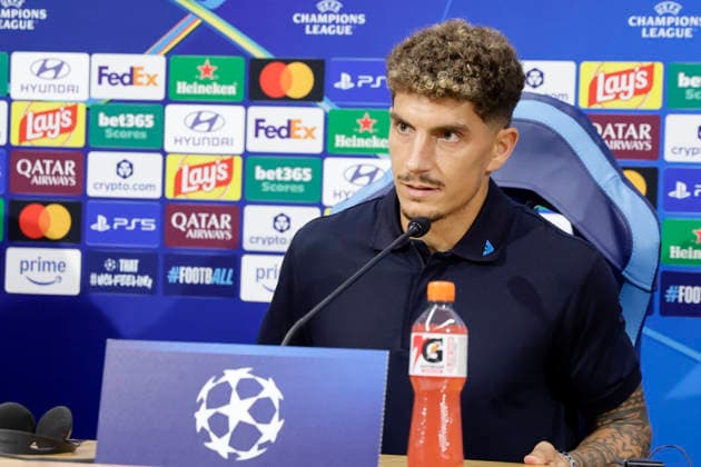 Italy: press conference, PK, Pressekonferenz SSC Napoli cl SSC Napoli vs Arsenal Napoli s Italian defender Giovanni Di Lorenzo during the SSC Napoli press conference the day before the Champions League football match against Arsenal at the Diego Armando Maradona stadium in Napoli on 08 september, 2026. _BPH6698 Copyright: xAntonioxBalascox