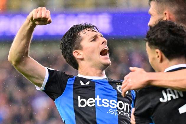Club Brugge v Aston Villa - UEFA Champions League BRUGGE, BELGIUM - SEPTEMBER 08 : Vetlesen Hugo midfielder of Club Brugge celebrates scoring a goal during the UEFA Champions League 2026 27 League Phase MD1 match between Club Brugge and Aston Villa on September 8, 2026 in Brugge, Belgium, 08 09 2026 Brugge Belgium  Copyright: xJanxDexMeuleneirx