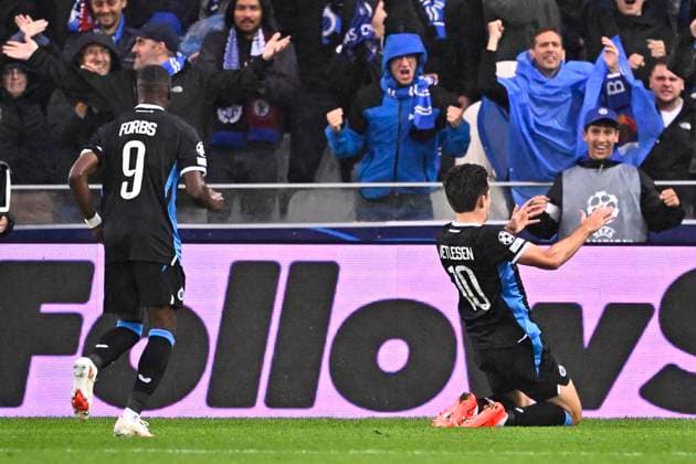 Club Brugge v Aston Villa - UEFA Champions League BRUGGE, BELGIUM - SEPTEMBER 08 : Vetlesen Hugo midfielder of Club Brugge celebrates scoring a goal during the UEFA Champions League 2026 27 League Phase MD1 match between Club Brugge and Aston Villa on September 8, 2026 in Brugge, Belgium, 08 09 2026 Brugge Belgium  Copyright: xTomasxSiskx