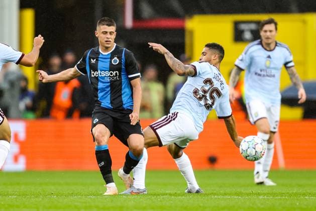 Club s Nicolo Tresoldi is pictured in action during a soccer game between Belgian soccer team Club Brugge KV and English Aston Villa FC, on Tuesday 8 September 2026 in Brugge, on the first game of the UEFA Champions League league phase. BRUNOxFAHY  x185680542x