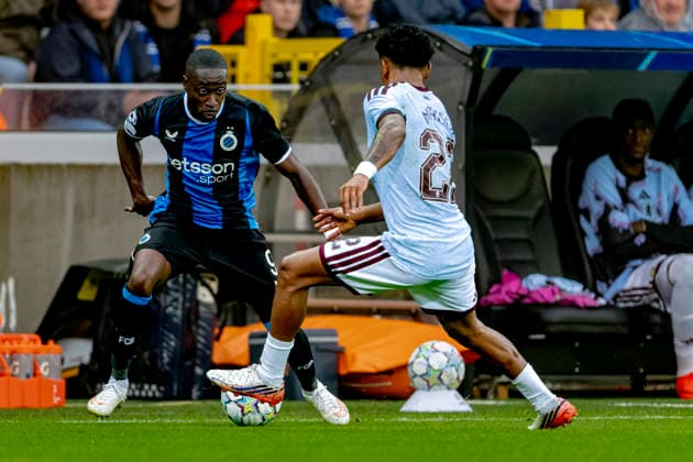 BRUGGE Club Brugge forward Carlos Forbs and Aston Villa FC defender Ian Maatsen during the UEFA Champions League match between Club Brugge and Aston Villa at Jan Breydel Stadium on September 8, 2026, in Bruges, Belgium. Photo by DeFodi Images