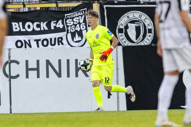 VfR Aalen vs. SSV Ulm 1846 Soccer, Regionalliga Southwest, Matchday 6, Bediani Arena, Aalen, September 8, 2026—Celebrations following Radomir Novakovic’s injury—SSV Ulm 1846 Soccer, 01 makes his debut with the Spatzen Kim Bayer SSV Ulm 1846 Soccer, 12 VfR Aalen vs. SSV Ulm 1846 Soccer, Regionalliga Southwest, Matchday 6, Bediani Arena, Aalen, September 26, 2008. Photo by Lucca Fundel, Aalen, Bediani Arena, Baden-Württemberg, Germany