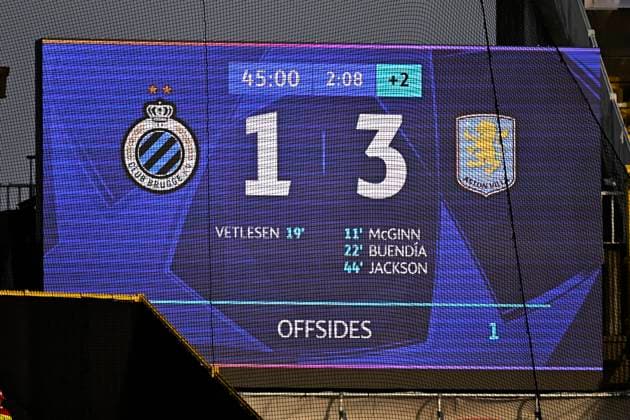 Club Brugge v Aston Villa - UEFA Champions League BRUGGE, BELGIUM - SEPTEMBER 08 : scoreboard during the UEFA Champions League 2026 27 League Phase MD1 match between Club Brugge and Aston Villa on September 8, 2026 in Brugge, Belgium, 08 09 2026 Brugge Belgium  Copyright: xTomasxSiskx