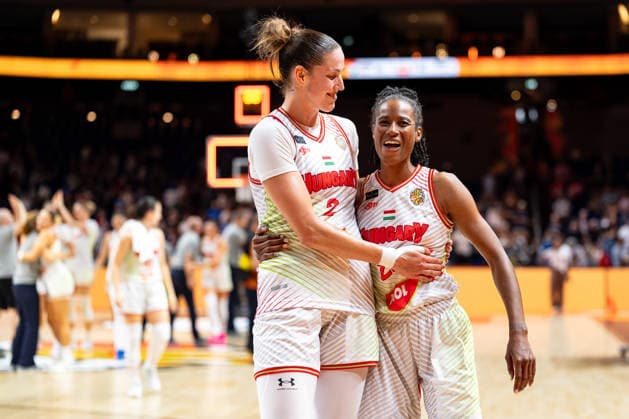 Virag Takacs Kiss (Hungary, 02) and Yvonne Turner (Hungary, 22) celebrate after the game ends, GER, Hungary vs. Japan, basketball, 2026 FIBA Women’s World Cup, quarterfinal qualifier, September 8, 2026, Germany, Hungary vs. Japan, basketball, 2026 FIBA Women’s World Cup, quarterfinal qualifier, September 8, 2026, Berlin Copyright: xEibner-Pressefoto MaxxVincenx EP_MVN
