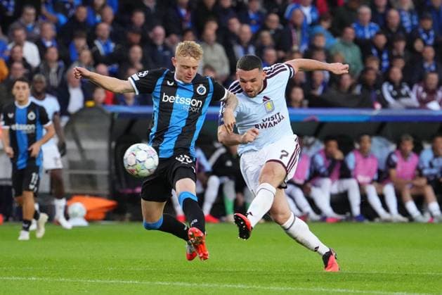 John McGinn of Aston Villa and Hugo Siquet of Club Brugge Club Brugge v Aston Villa, UEFA Champions League, League Stage, Football, Jan Breydel Stadium, Brugge, Belgium - 08 Sep 2026Brugge Jan Breydel Stadium Belgium  Copyright: xDavexWInter Shutterstockx 17139355az