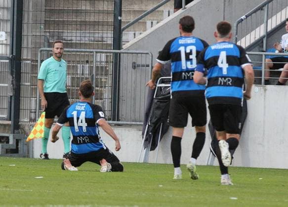 September 8, 2026 xmgoodx Frankfurt am Main, PSD Bank Arena, Regionalliga Southwest, 2026–2027 Season, FSV Frankfurt vs. KSV Hessen Kassel, Celebration after Amar Suljic s goal to make it 1–0 in the 14th minute, FSV Frankfurt,