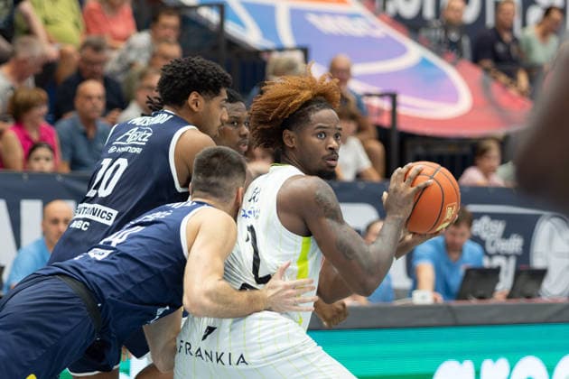 Kostja Mushidi (MBC), 10, Jure Planinic (MBC), 44, Taje Kelly (Bayreuth), 2, Syntainics MBC vs. Medikamente per Klick (Bayreuth), Exhibition Game, Preseason, Basketball, Bundesliga, 2. Bundesliga, Men, 2026–27 Season, September 8, 2026, Weißenfels City Hall, Saxony-Anhalt, Germany