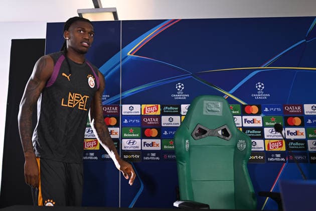 Ahead of Sporting CP - Galatasaray UEFA Champions League LISBON, PORTUGAL - SEPTEMBER 8: Galatasaray head coach Okan Buruk (not seen) and player Rafael Leao answer questions during a press conference, PK, Pressekonferenz at Jose Alvalade Stadium ahead of the UEFA Champions League opening-week match between Sporting and Galatasaray in Lisbon, Portugal, on September 8, 2026. Burak Akbulut Anadolu Lisbon Portugal. Editorial use only. Please get in touch for any other usage.  Copyright: x2026xAnadoluxBurakxAkbulutx