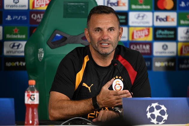 Ahead of Sporting CP - Galatasaray UEFA Champions League LISBON, PORTUGAL - SEPTEMBER 8: Galatasaray head coach Okan Buruk and player Rafael Leao (not seen) answer questions during a press conference, PK, Pressekonferenz at Jose Alvalade Stadium ahead of the UEFA Champions League opening-week match between Sporting and Galatasaray in Lisbon, Portugal, on September 8, 2026. Burak Akbulut Anadolu Lisbon Portugal. Editorial use only. Please get in touch for any other usage.  Copyright: x2026xAnadoluxBurakxAkbulutx