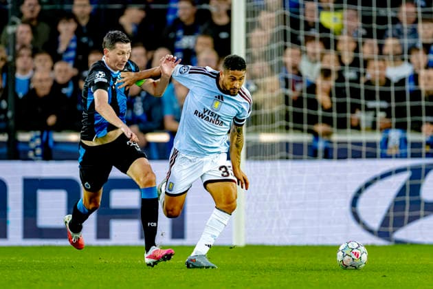 BRUGGE Club Brugge midfielder Hans Vanaken and Aston Villa FC midfielder Joao Gomes during the UEFA Champions League match between Club Brugge and Aston Villa at Jan Breydel Stadium on September 8, 2026, in Brugge, Belgium. Photo by DeFodi Images
